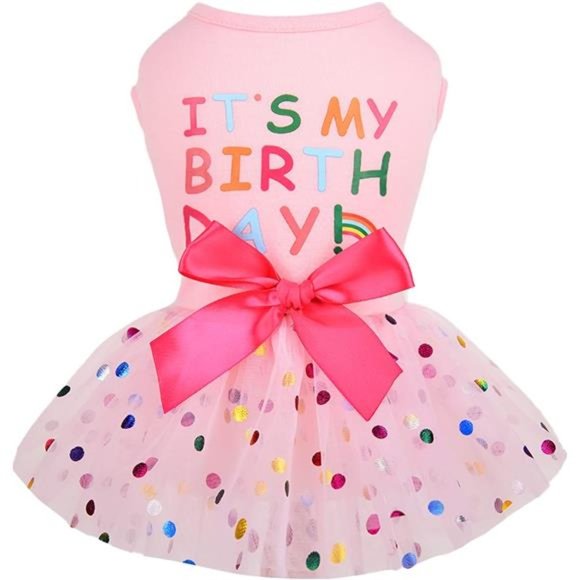 NEW - Dog Birthday Dress, Pet Outfit, Dog Clothes for Small Girl, Pink, X-Small - Picture 1 of 7